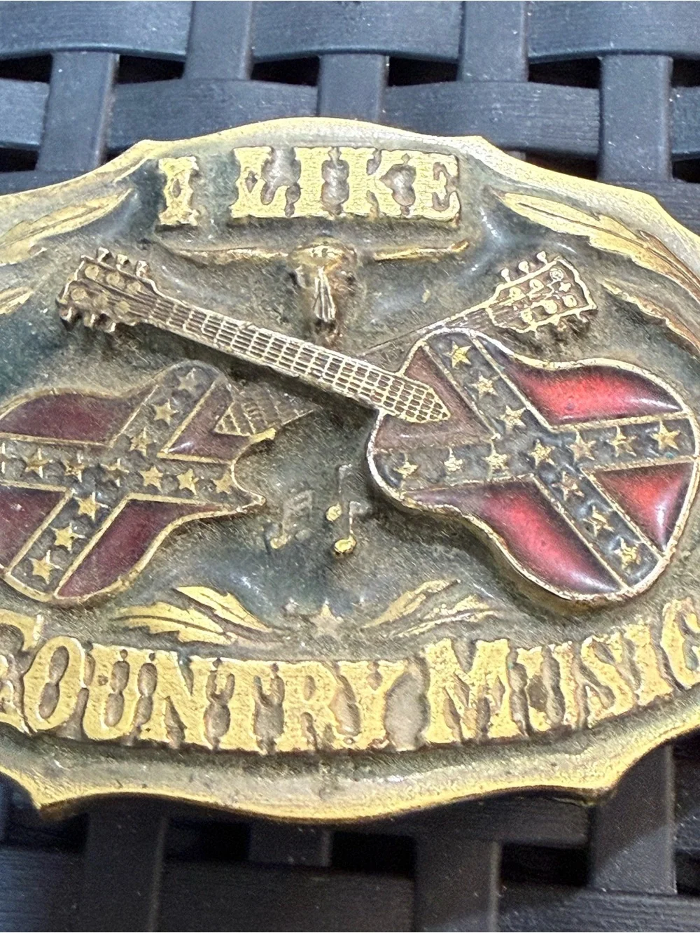Vintage 1987 Great American Buckle Co I Like Country Music Belt Buckle USA #1853